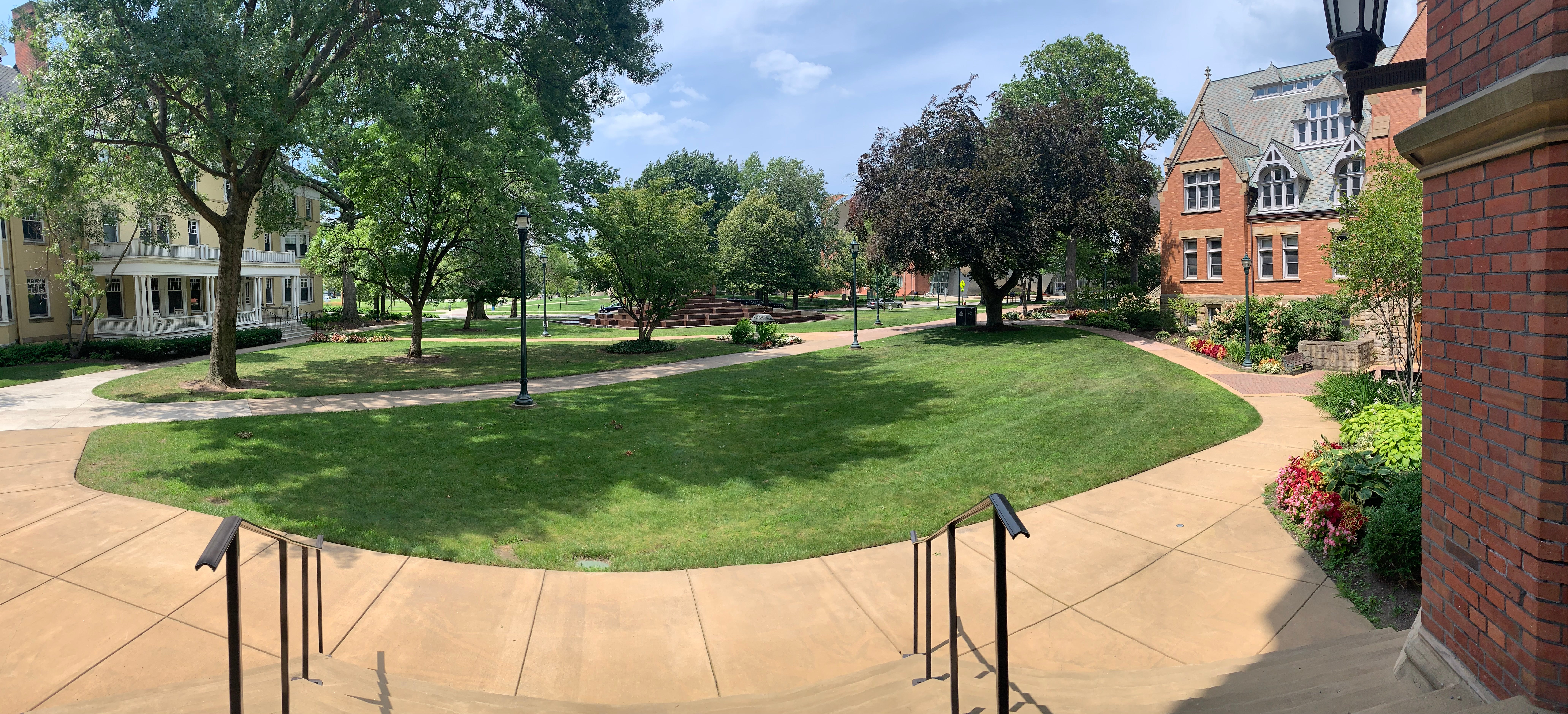 Haydn steps looking out toward the Merging water fountain