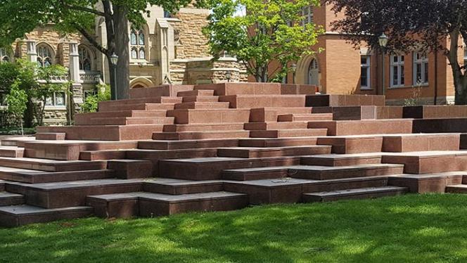 Merging water fountain outside of Haydn Hall