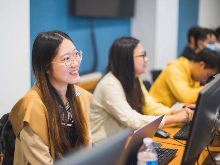 Students paying attention in class.
