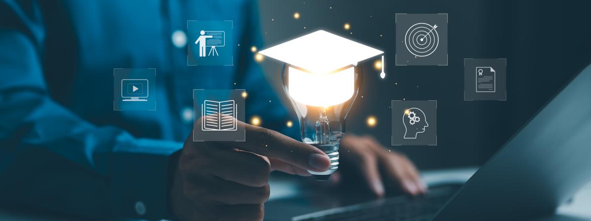 A person with a light bulb symbolizing learning