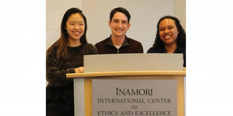 2019 GELS Seniors, Crystal, Brian, and Koko smile during senior send off.