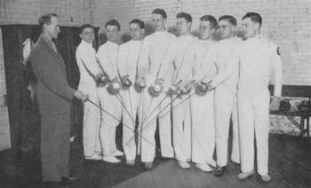 Geoffrey P. Kerr, first on left, with the 1936/37 Case fencing team.