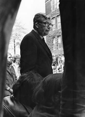 Robert Morse with protesters, 196?-197?