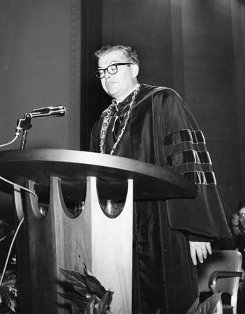 Robert W. Morse speaks at his presidential inauguration, 4/27/1968