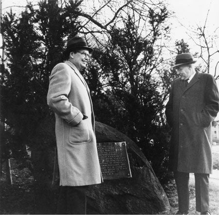 Robert W. Morse and John S. Millis at Michelson-Morley rock, 1967/01Robert W. Morse and John S. Millis at Michelson-Morley rock, 1967/01Robert W. Morse and John S. Millis at Michelson-Morley rock, 1967/01
