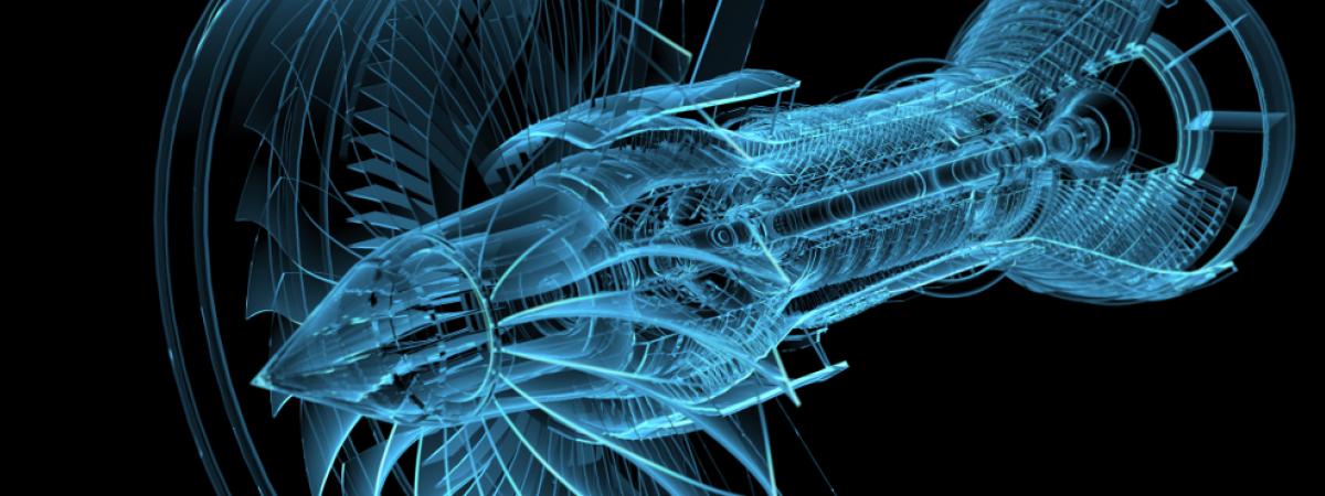 Jet engine turbine (3D xray blue transparent)