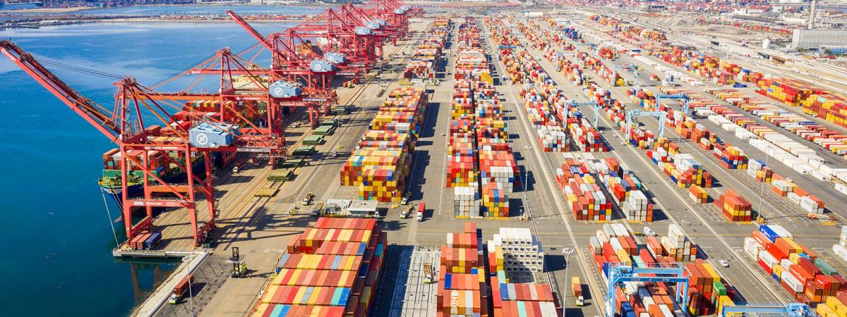 An aerial view of a port in California