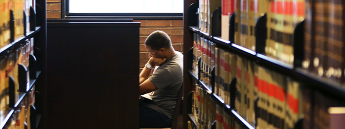 Library photo of student studying