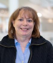 Helen Conger in the library atrium