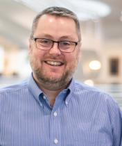 Mark Eddy in the library atrium