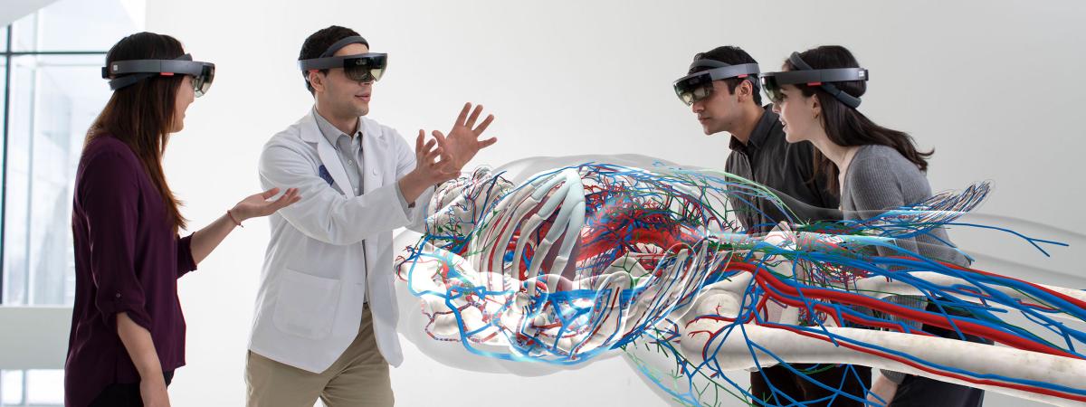 Students using Holoanatomy technology