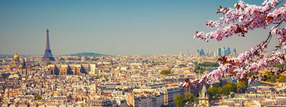 Eiffel Tower in the background overlooking Paris, France