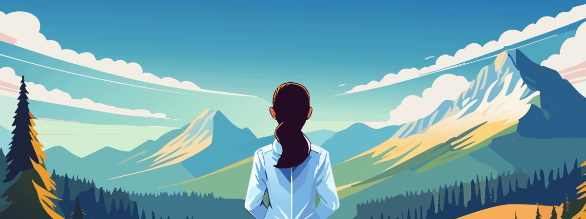 Female doctor looking out at mountiains