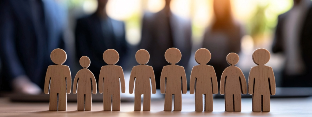 Cut outs in front of blurry people