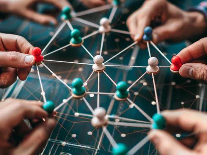 Hands connected with twine