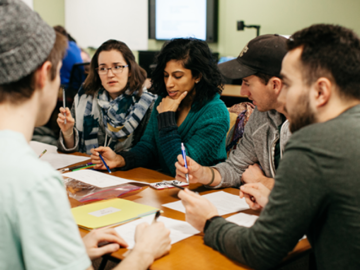 CWRU medical students in small group discussing their case study