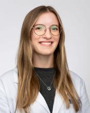 Woman wearing glasses on a white background
