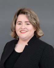 Woman with short blonde hair