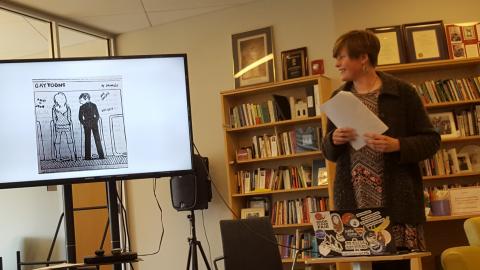 Photograph of Gillian Prater-Lee at SJI event in Flora Stone Mather Center for Women