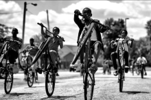 Boys riding bikes