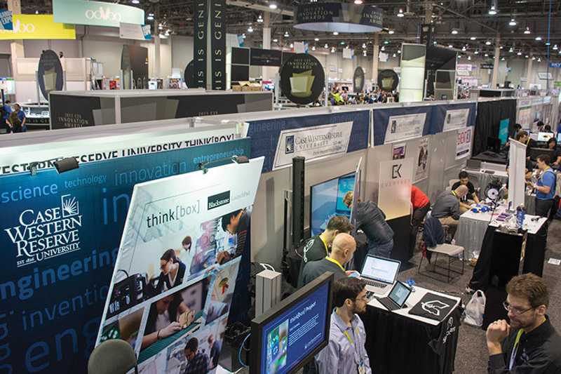 Photo of Case Western Reserve University’s setup at CES convention floor
