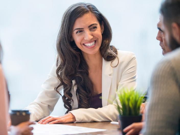 Woman at a group interview