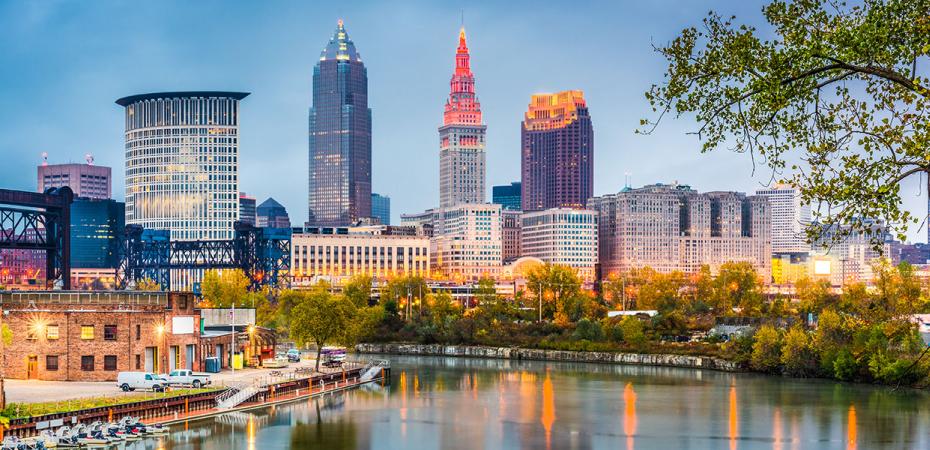 Cleveland skyline at dusk