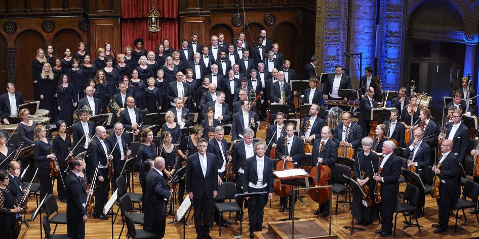 Full orchestra on stage at Silver Hall