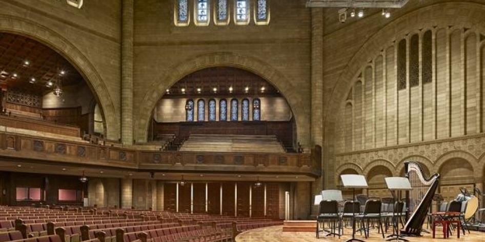 Smaller ensemble set up on the stage of Silver Hall