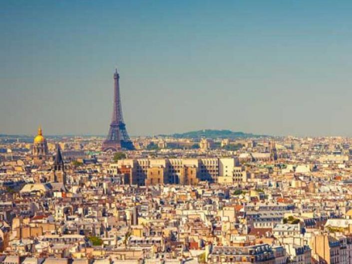 Eiffel Tower in the background overlooking Paris, France