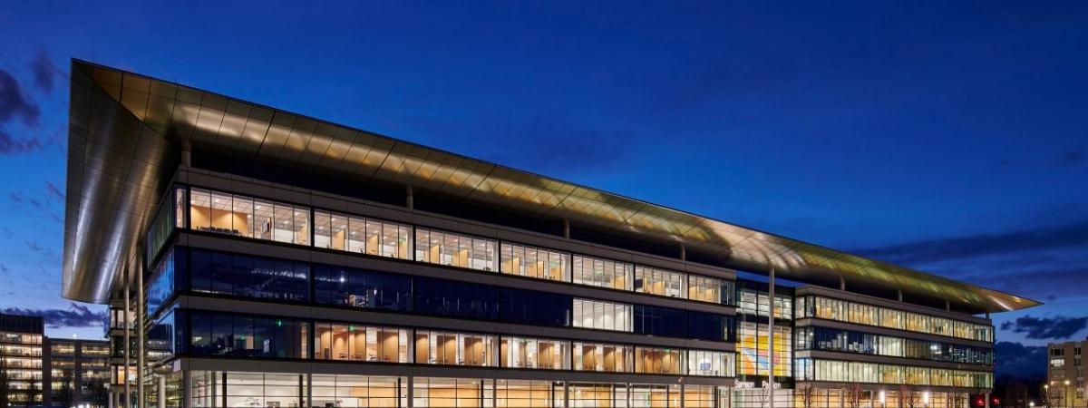 photo of Health Education campus at night