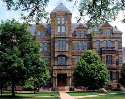 Exterior shot of Adelbert Hall in the summer