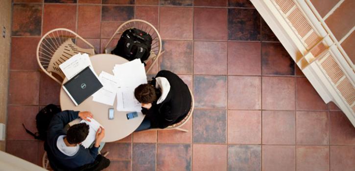 overhead view of people sitting at a table