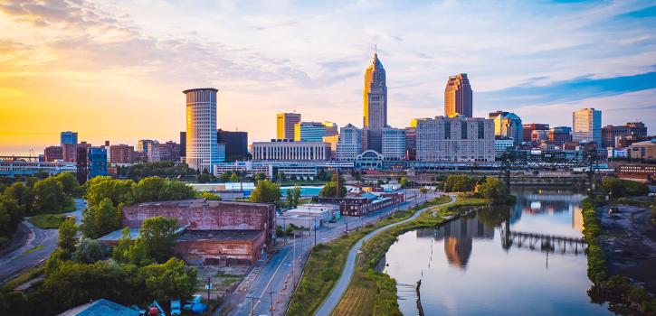 Cleveland skyline at sunrise