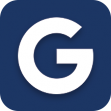 white g on a blue background