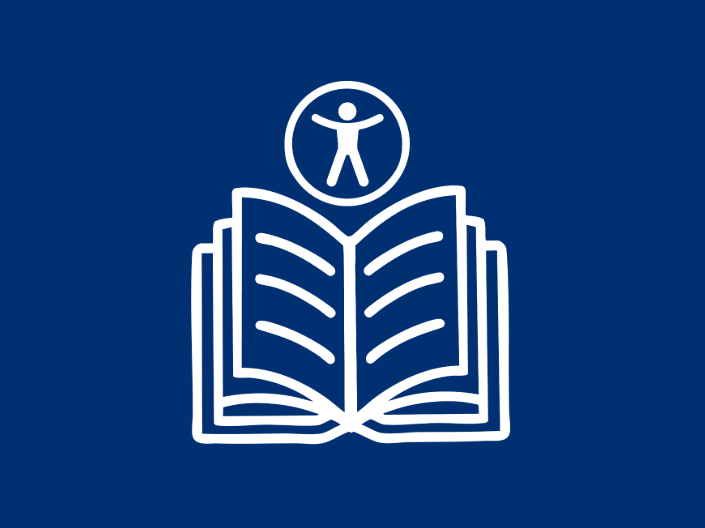 open book and digital accessibility icon.
