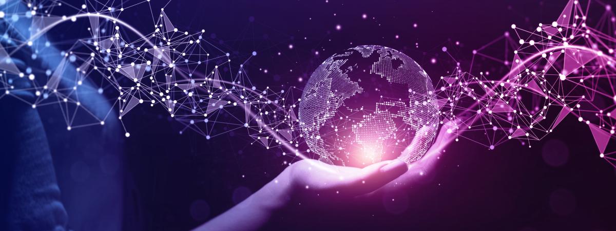 Image of woman holding glowing, transparent globe