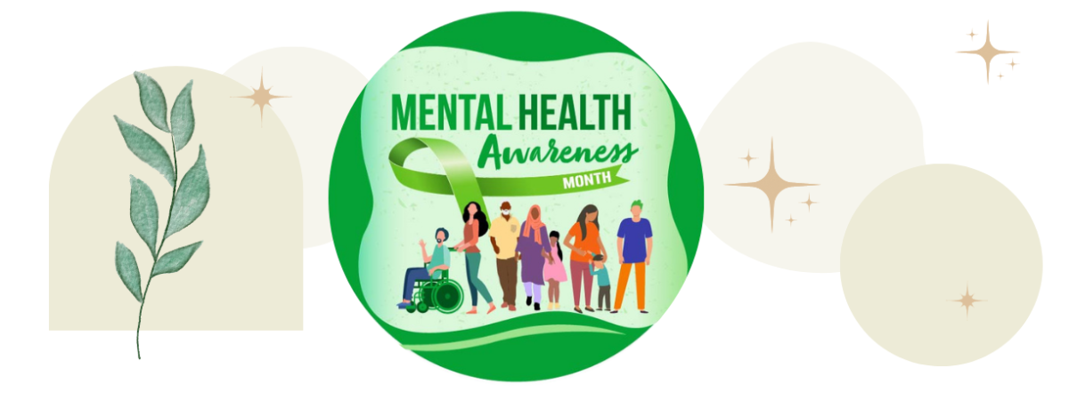 Banner featuring a green Mental Health Awareness Month graphic